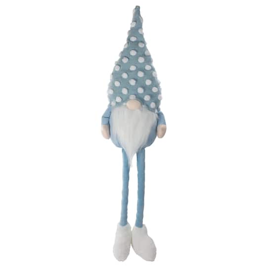 34" Blue & White Sitting Spring Gnome with Polka Dot Hat Figure